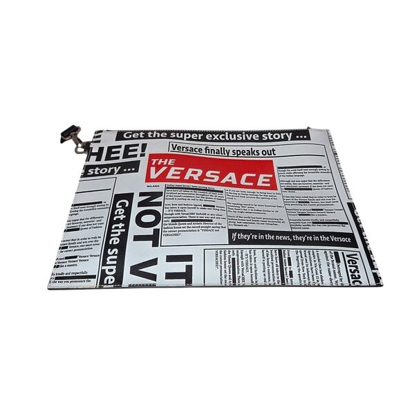 Versace Handbags - Versace Tabloid Print Saffiano Leather Wristlet Pouch Clutch